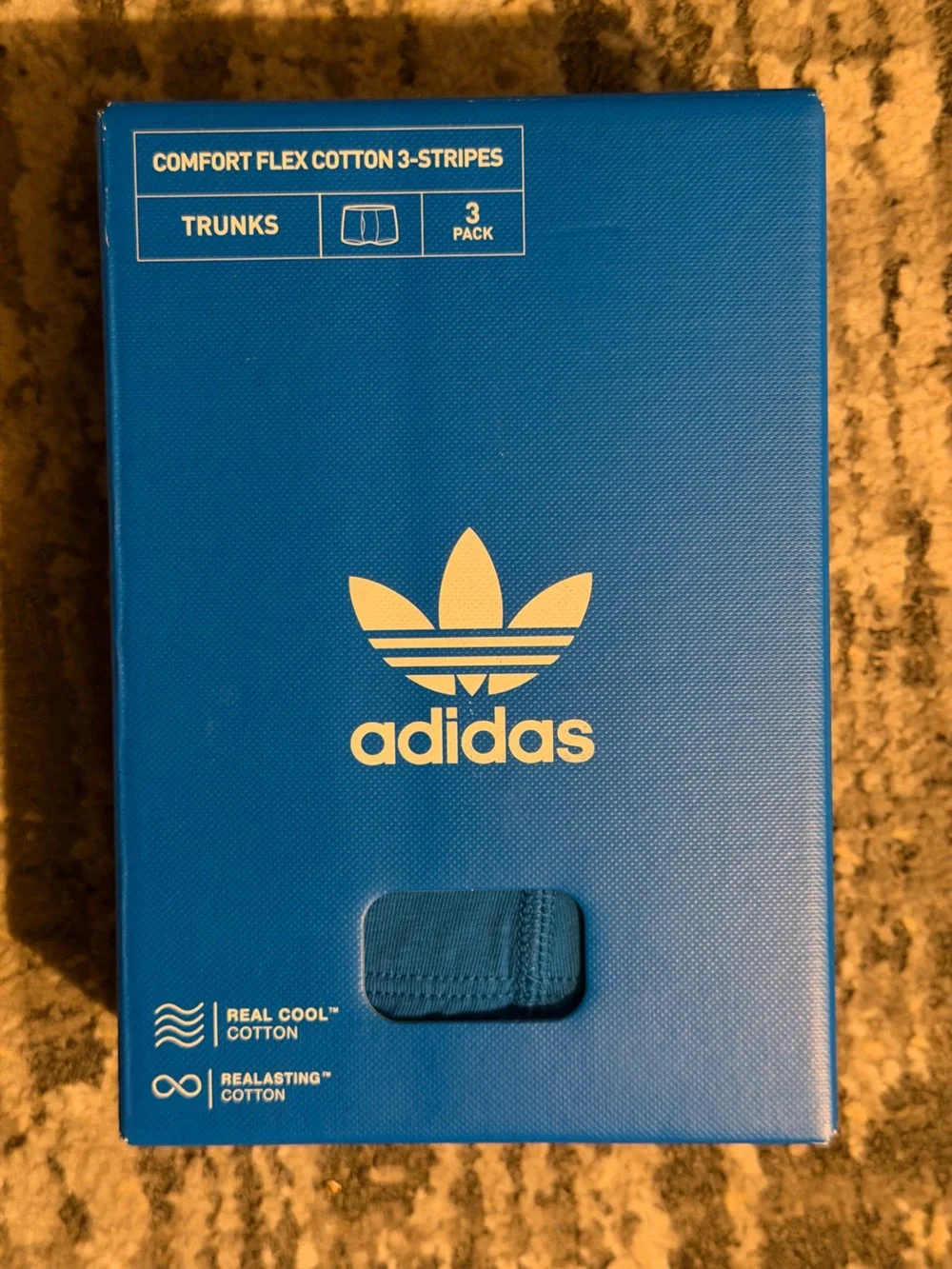 ADIDAS Comfort Flex Cotton 3-Stripes Men's TRUNKS 3-Pack size Med BLK,white,Blue